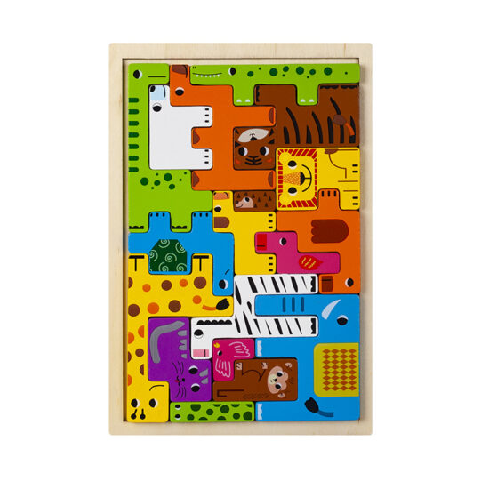 Wooden animal Tetris puzzle toy for children