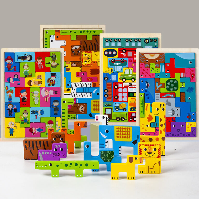 Wooden animal Tetris puzzle toy for children