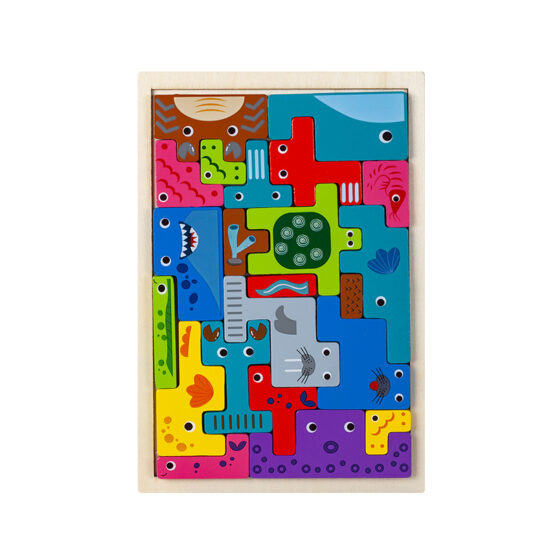 Wooden animal Tetris puzzle toy for children