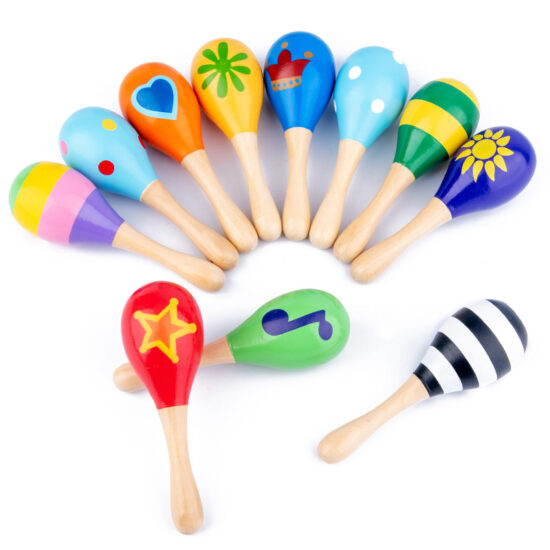 Baby maracas rattle with wooden handle for early education