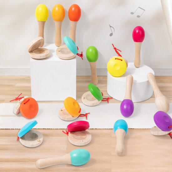 Baby maracas rattle with wooden handle for early education
