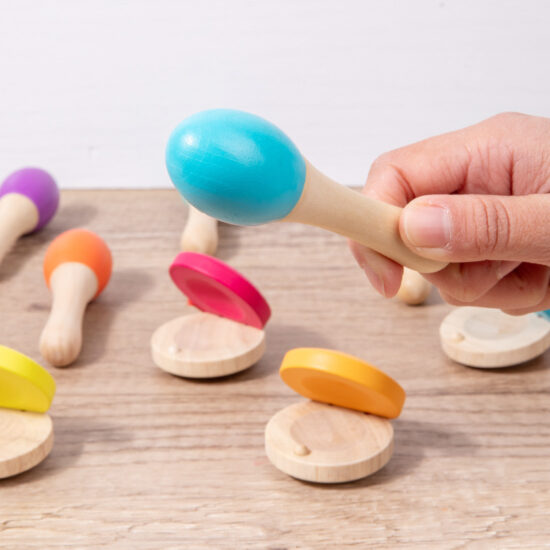 Baby maracas rattle with wooden handle for early education