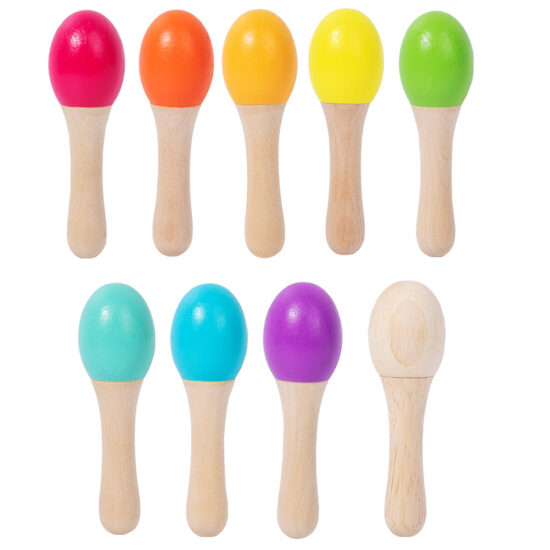 Baby maracas rattle with wooden handle for early education