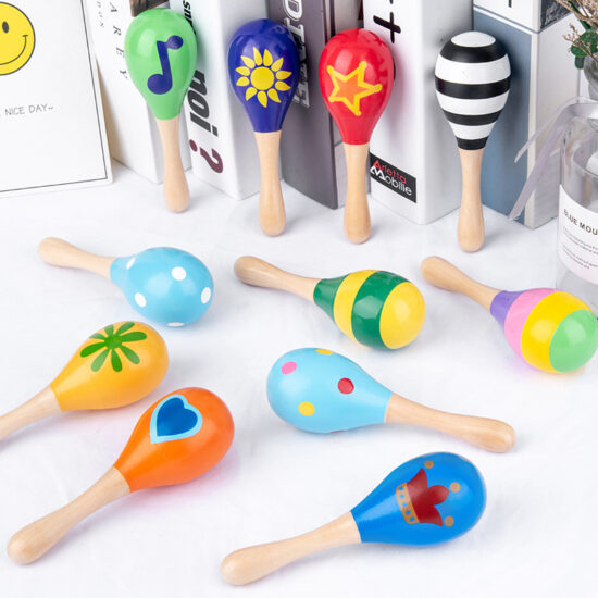 Baby maracas rattle with wooden handle for early education
