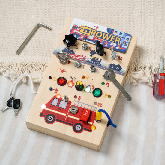 LED switch busy board wooden truck with bolts and screwdriver for kids