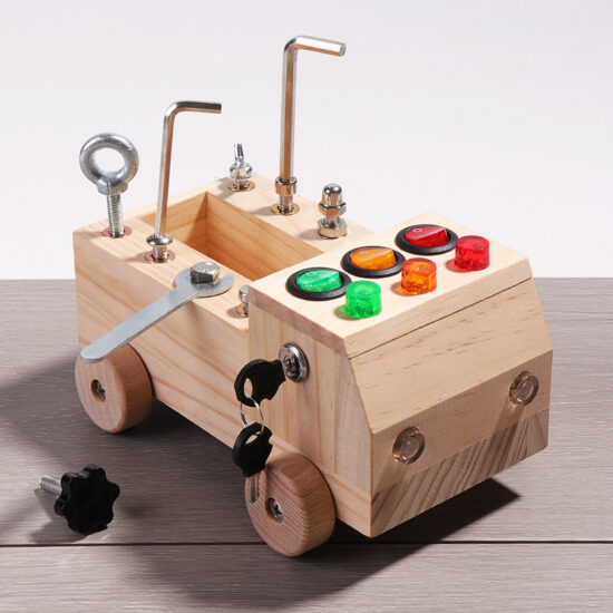 LED switch busy board wooden truck with bolts and screwdriver for kids