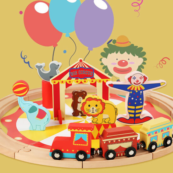 25-piece wooden circus train toy set for kids