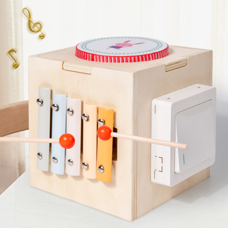 Wooden musical table toy with drum and xylophone for early learning toddlers