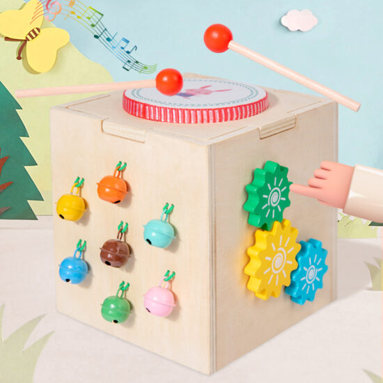 Wooden musical table toy with drum and xylophone for early learning toddlers