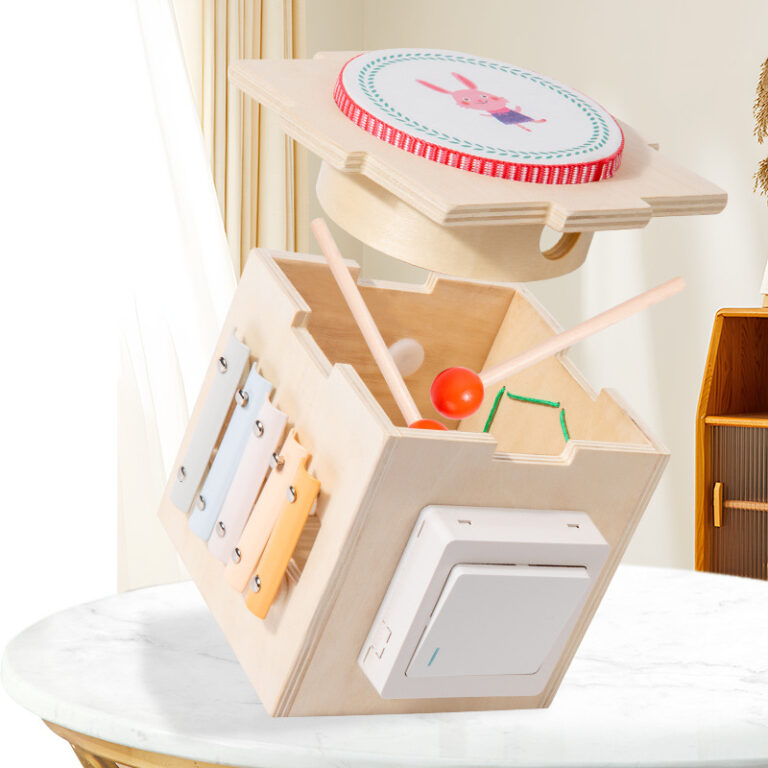 Wooden musical table toy with drum and xylophone for early learning toddlers