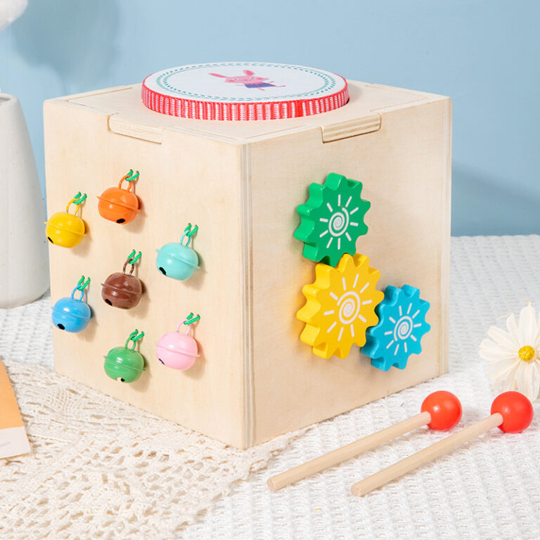 Wooden musical table toy with drum and xylophone for early learning toddlers