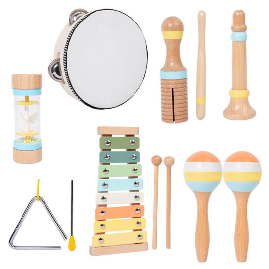 9-piece wooden musical toy set for children with percussion instruments