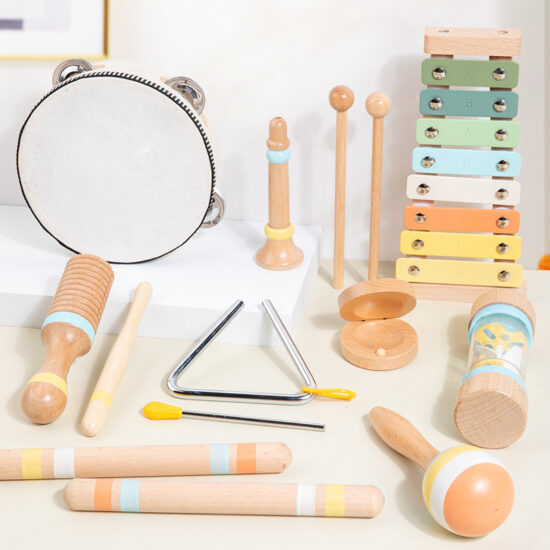 9-piece wooden musical toy set for children with percussion instruments