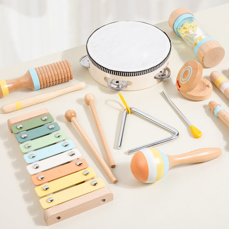 9-piece wooden musical toy set for children with percussion instruments