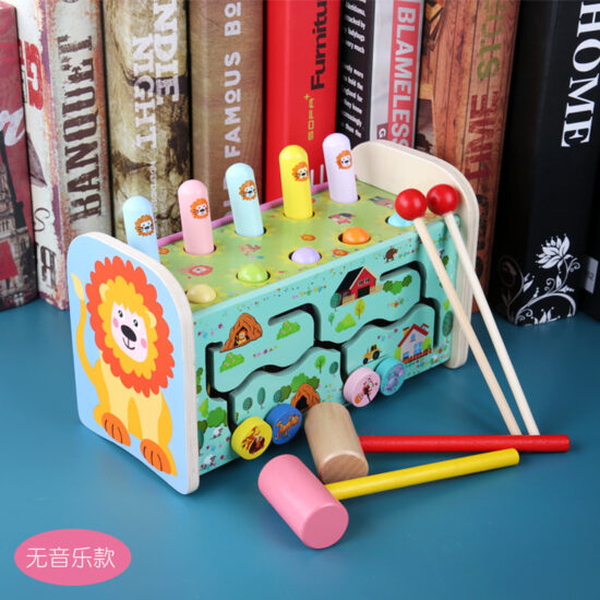 Toddler wooden pull-along toy with hammer and music function