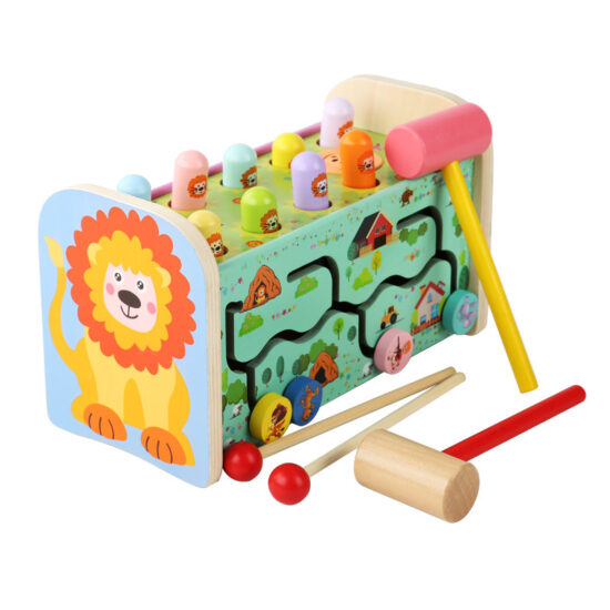 Toddler wooden pull-along toy with hammer and music function