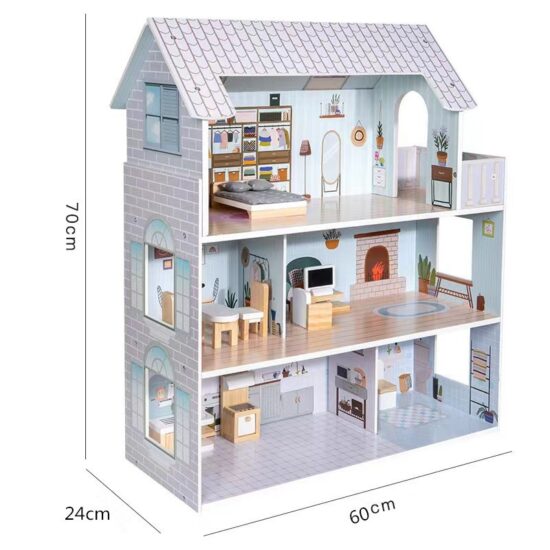 Wooden dollhouse in pink princess villa style