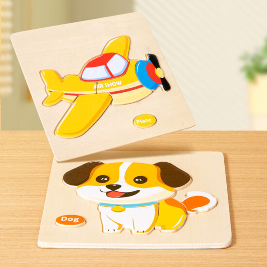 Children’s wooden puzzle for shape, animal, and transport matching