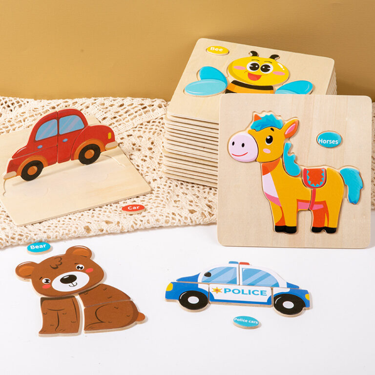 Children’s wooden puzzle for shape, animal, and transport matching