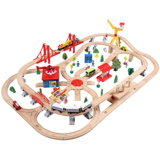 26-piece wooden railway and car track set for toddlers