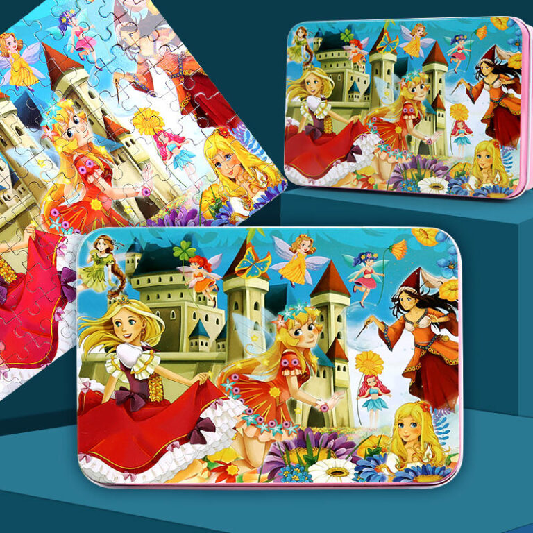 100-piece cartoon wooden puzzle in metal box for kids