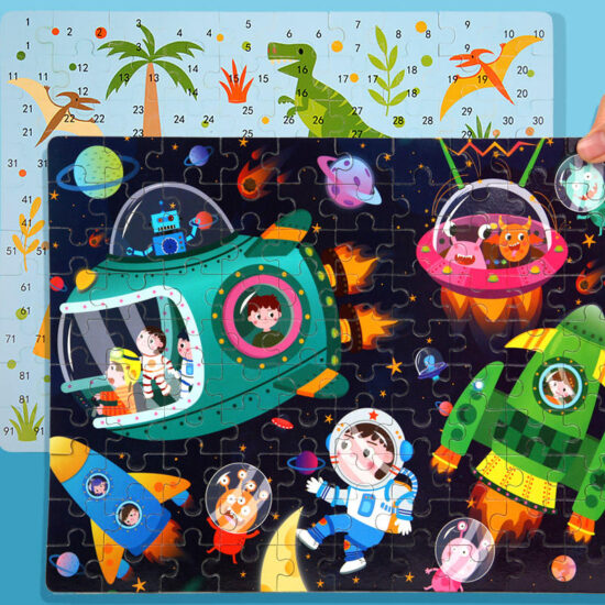 100-piece cartoon wooden puzzle in metal box for kids
