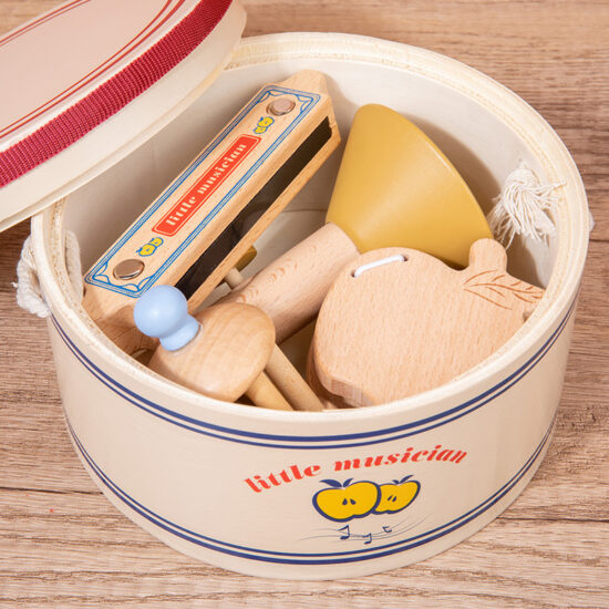 Wooden sensory musical toy set with drum and harmonica