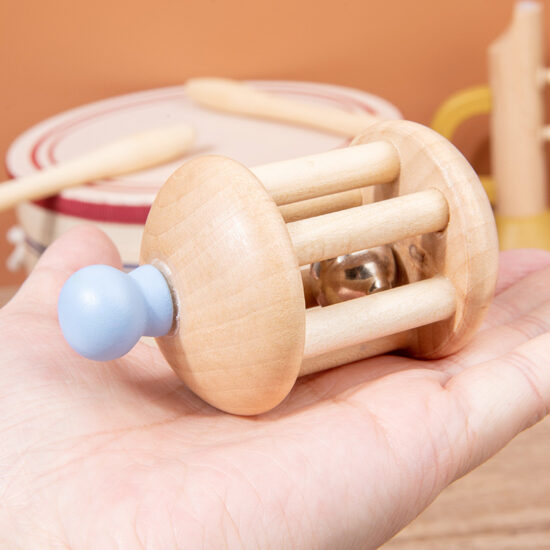 Wooden sensory musical toy set with drum and harmonica