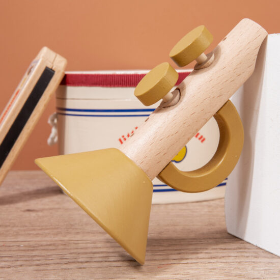 Wooden sensory musical toy set with drum and harmonica