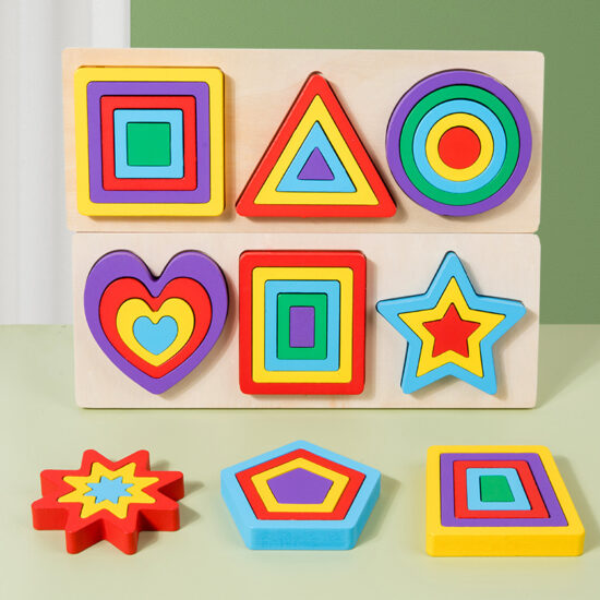 3D wooden shape matching puzzle for toddler early education