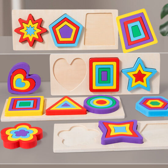 3D wooden shape matching puzzle for toddler early education