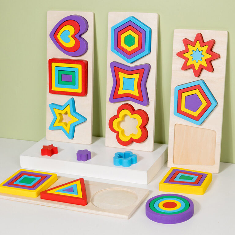 3D wooden shape matching puzzle for toddler early education