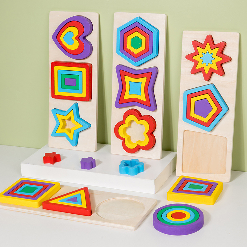 3D wooden shape matching puzzle for toddler early education
