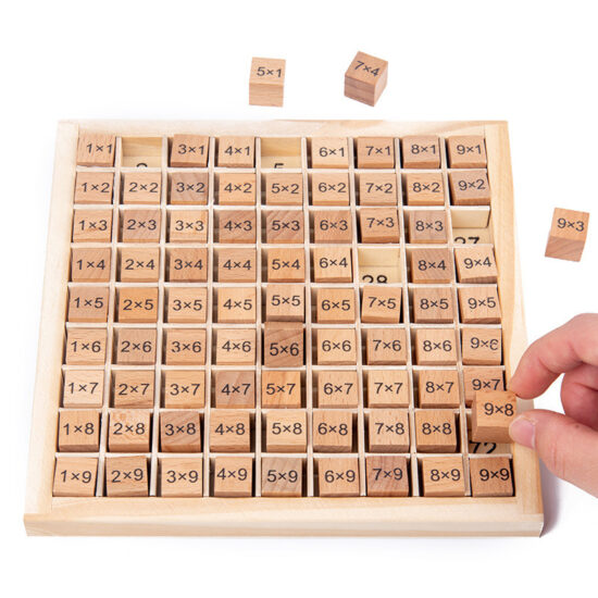 Educational wooden blocks for learning multiplication table