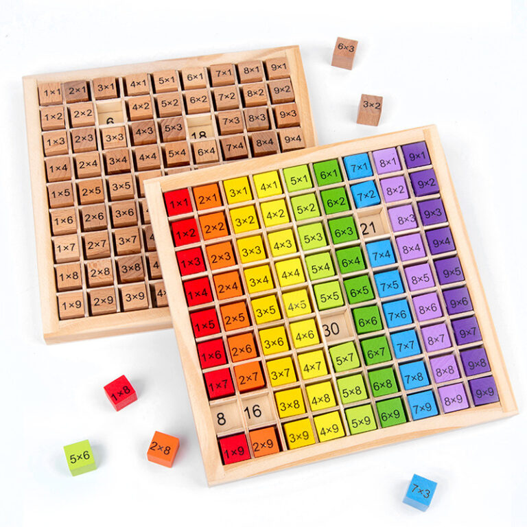 Educational wooden blocks for learning multiplication table