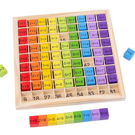 Educational wooden blocks for learning multiplication table