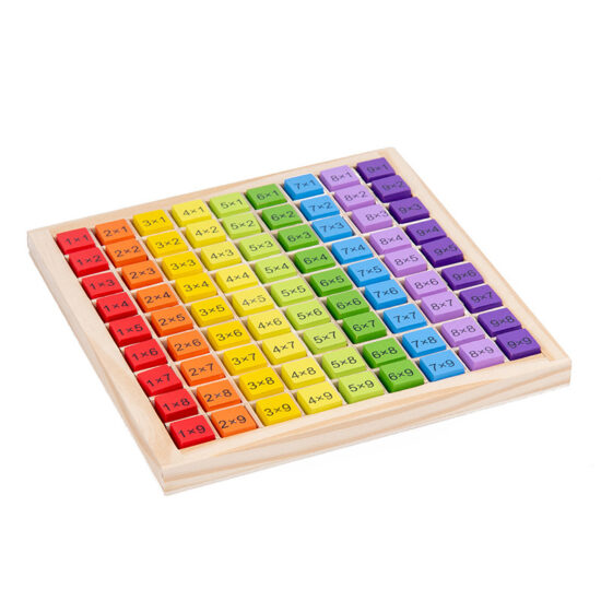 Educational wooden blocks for learning multiplication table