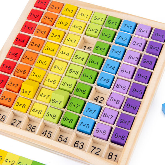 Educational wooden blocks for learning multiplication table