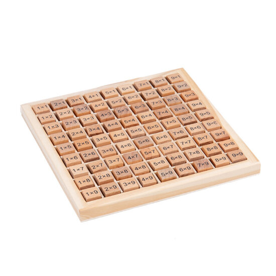 Educational wooden blocks for learning multiplication table