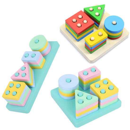 Wooden 4 and 5-column geometric shape matching toy for toddlers