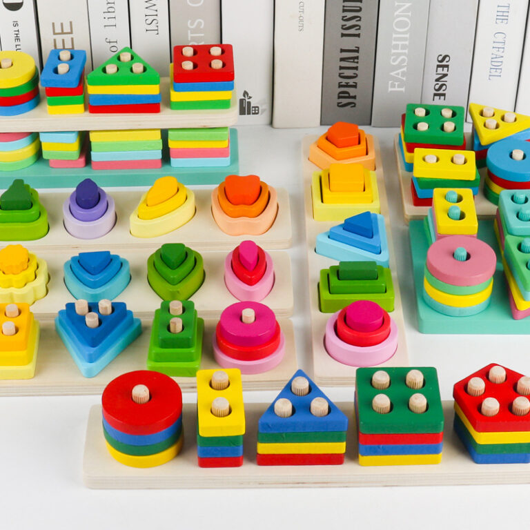 Wooden 4 and 5-column geometric shape matching toy for toddlers