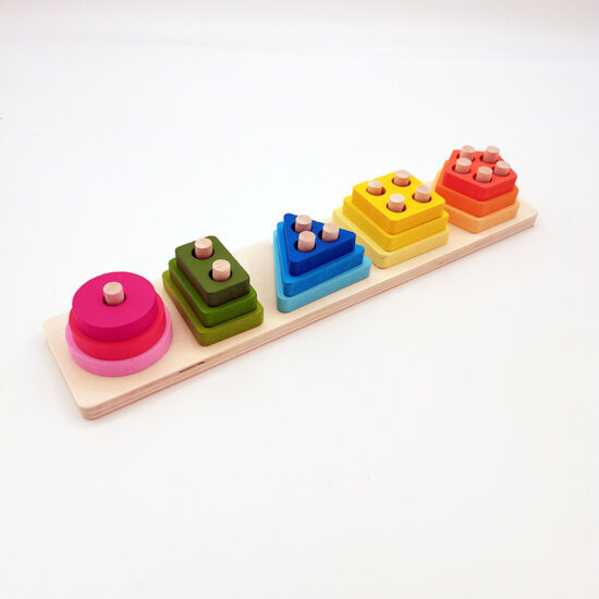 Wooden 4 and 5-column geometric shape matching toy for toddlers