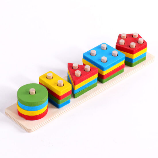 Wooden 4 and 5-column geometric shape matching toy for toddlers
