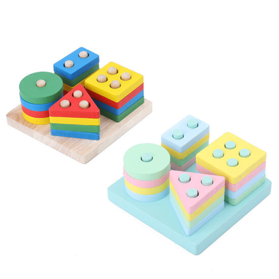 Wooden 4 and 5-column geometric shape matching toy for toddlers