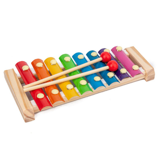 3-in-1 wooden xylophone toy with clock and bead maze for toddlers