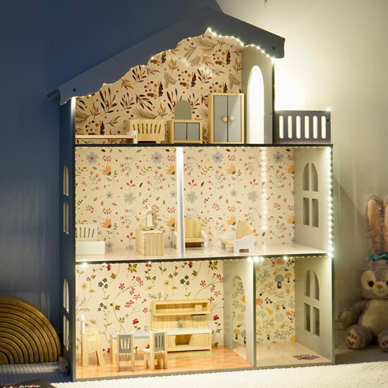 Nordic Wooden Princess Dollhouse with Lights