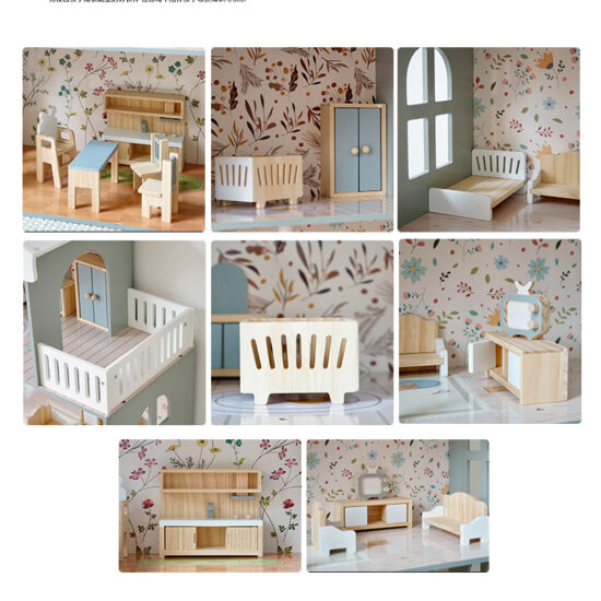 Nordic Wooden Princess Dollhouse with Lights