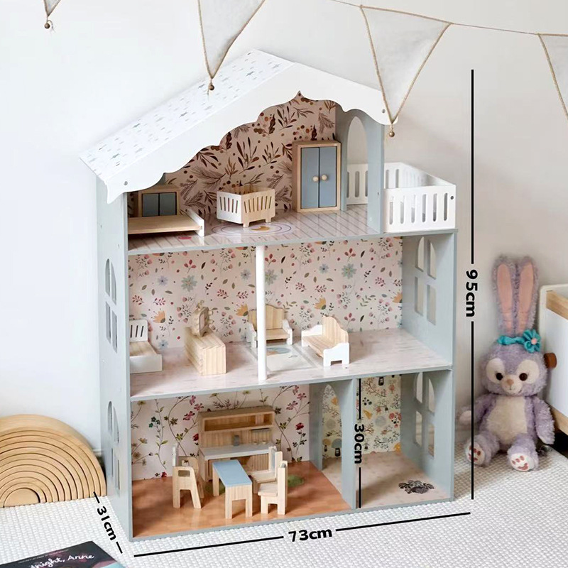 Nordic Wooden Princess Dollhouse with Lights