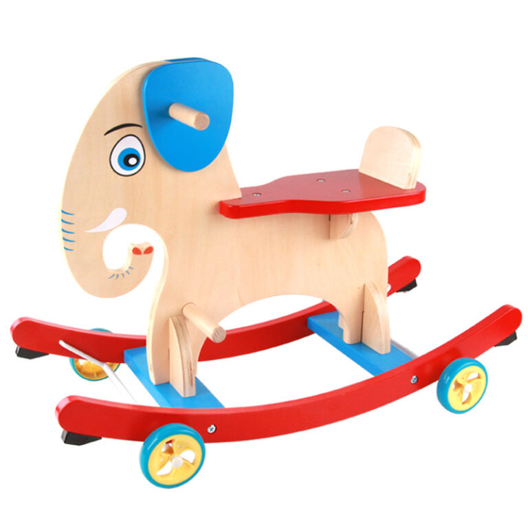 Solid wood elephant rocking car toy for children