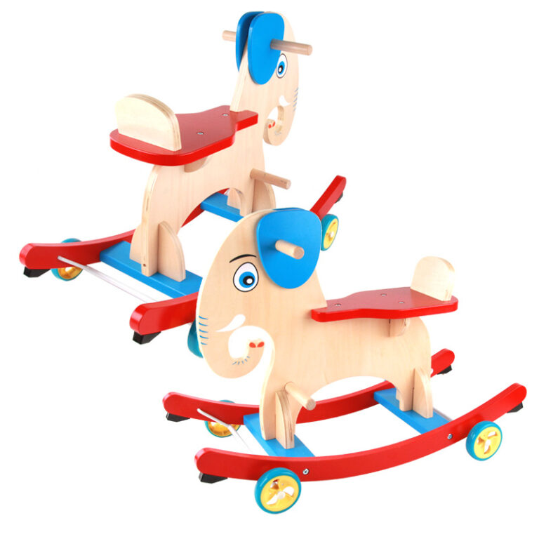Solid wood elephant rocking car toy for children